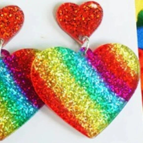 2 pairs! Rainbow Flag Festival Shine Bright Love Acrylic Color Tassel Earrings - Picture 2 of 5